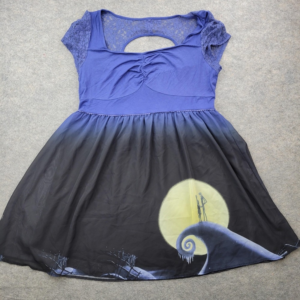 Disney Dress Womens 2 Blue Fit & Flare Nightmare Before Christmas Jack Sally
